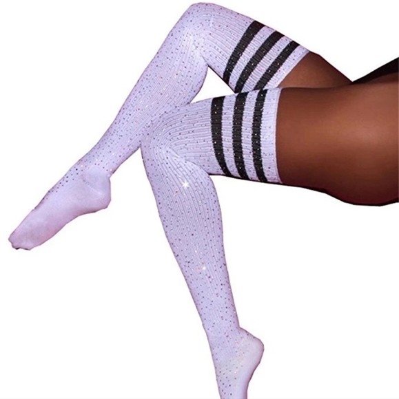 Accessories - White Rhinestone Over the Knee thigh socks